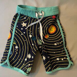 Hanna Andersson Planet Swim Trunks Boys Size 3 Navy Aqua Yellow